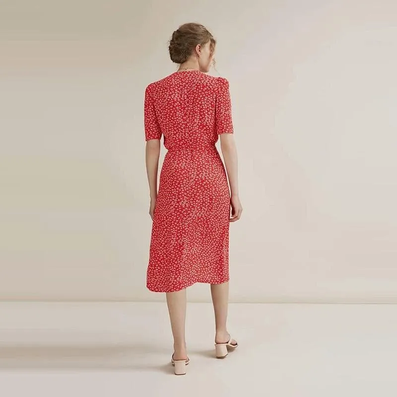 VINTAGE V-NECK MIDI DRESS