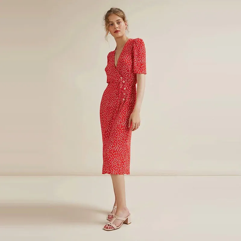 VINTAGE V-NECK MIDI DRESS