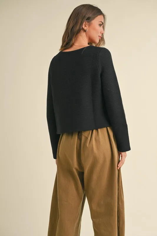 Waitlist 4/20 ♥ Joelle Long Sleeve Bow Tie Knit Cardigan Sweater Black