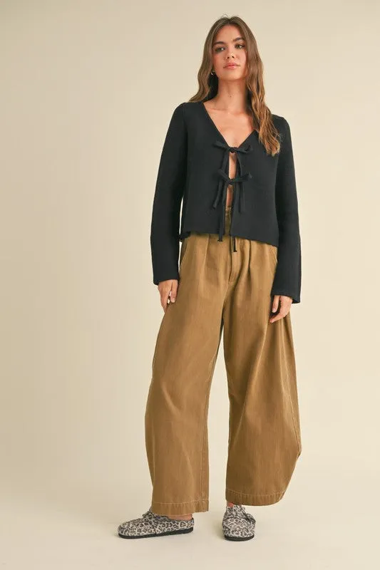 Waitlist 4/20 ♥ Joelle Long Sleeve Bow Tie Knit Cardigan Sweater Black