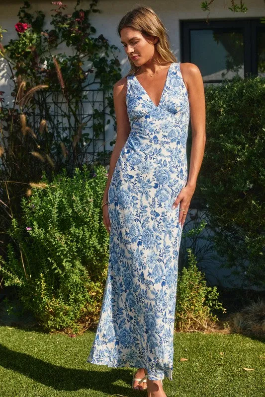 Waitlist 5/28 ♥ Bonnie Sleeveless Floral Print Maxi Dress Blue