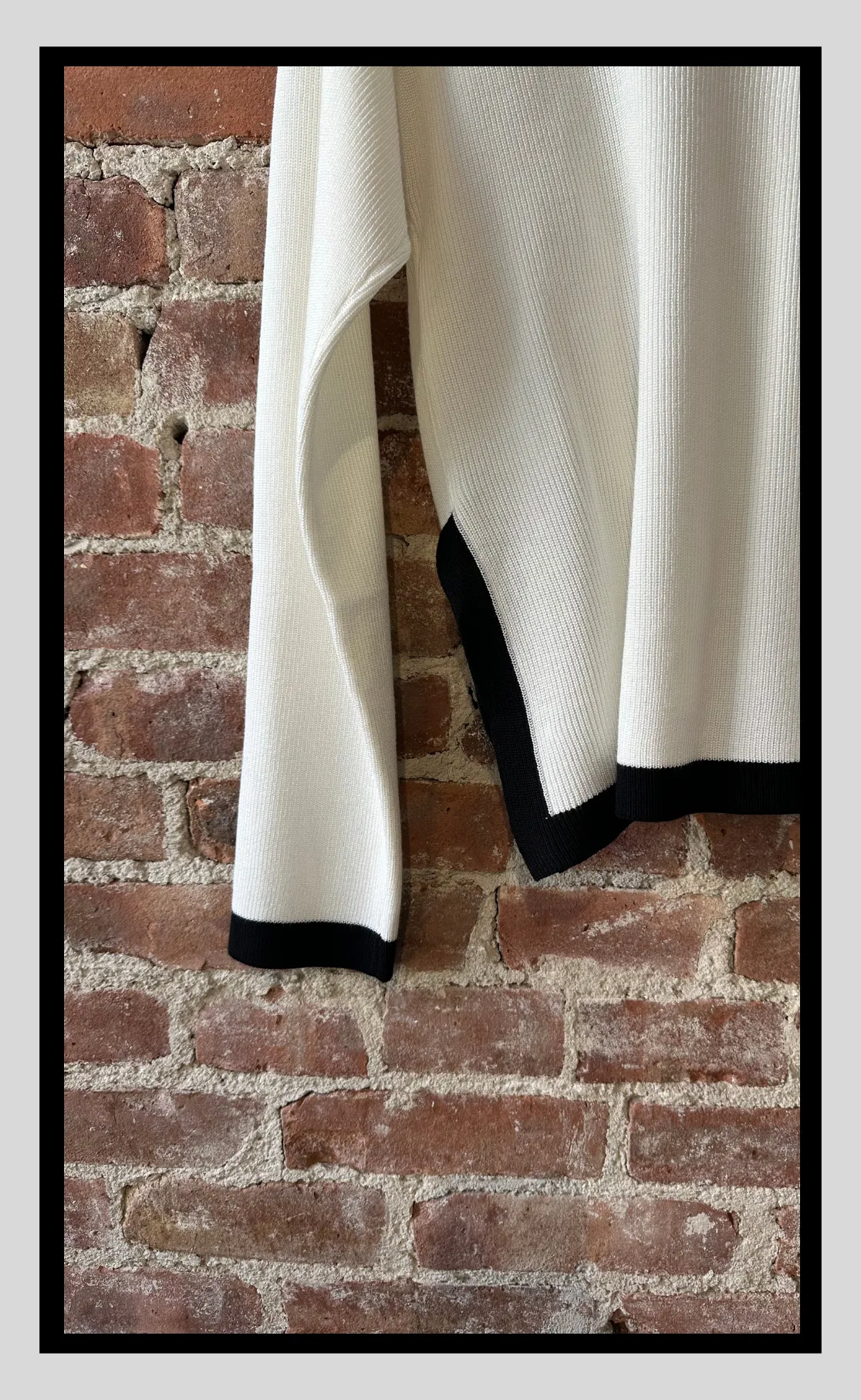 White and Black Contrast Knit Sweater