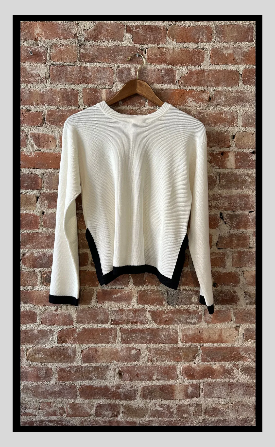 White and Black Contrast Knit Sweater