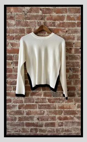 White and Black Contrast Knit Sweater