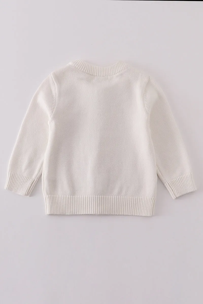 White bow tie cardigan sweater