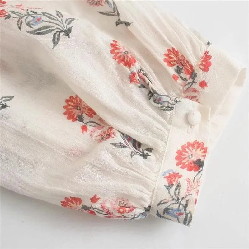 WHITE FLORAL PUFF SLEEVE MIDI DRESS