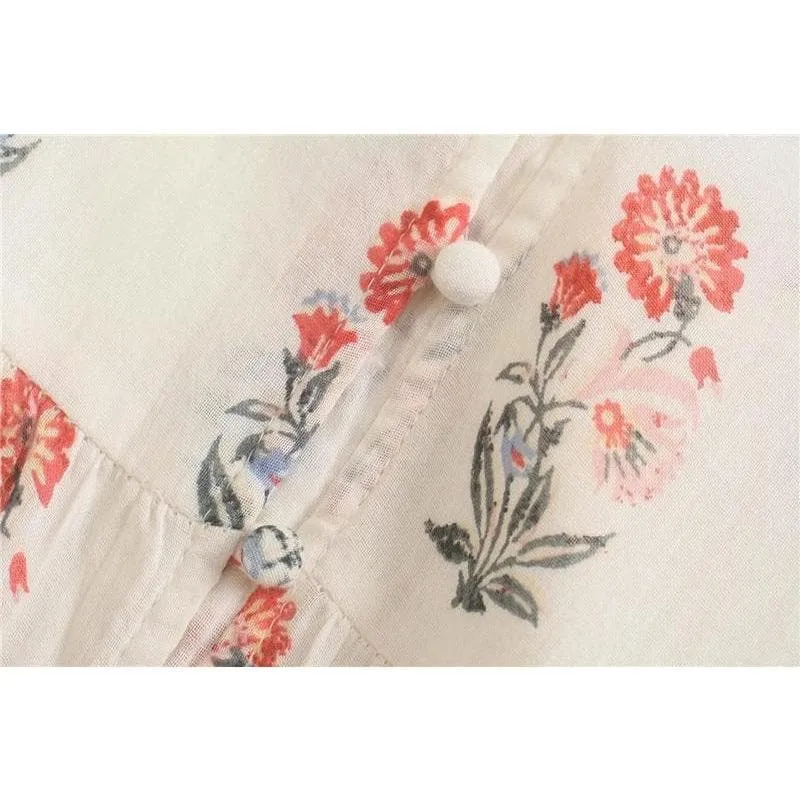 WHITE FLORAL PUFF SLEEVE MIDI DRESS