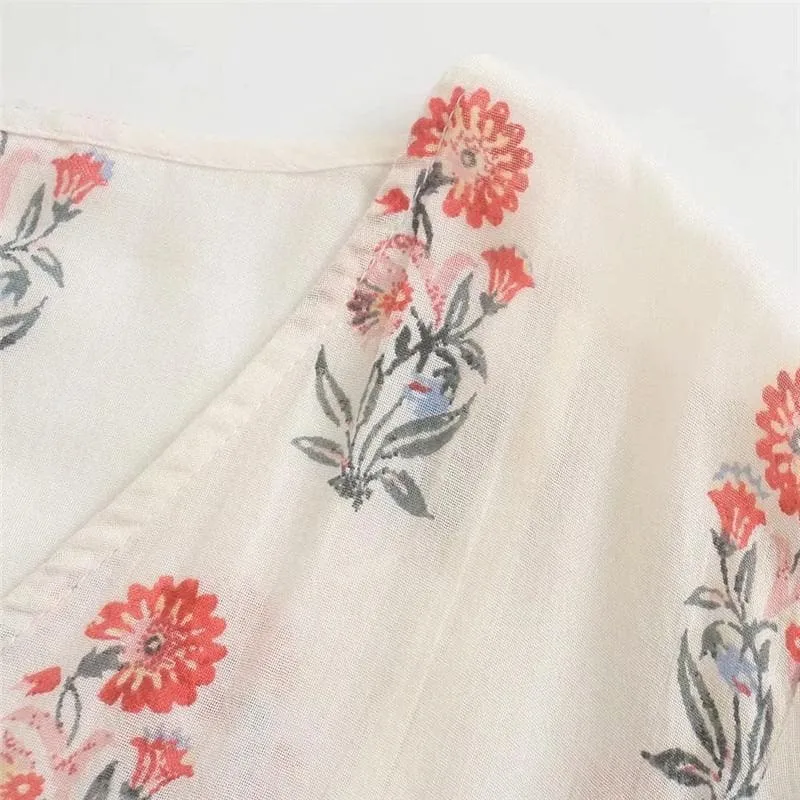 WHITE FLORAL PUFF SLEEVE MIDI DRESS