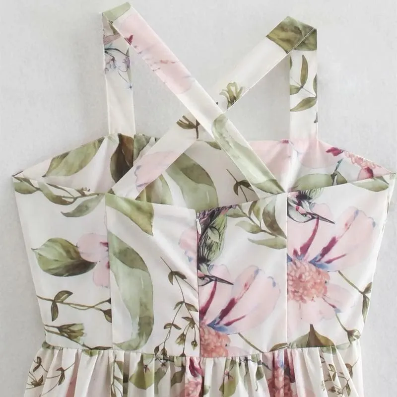 WHITE FLORAL SPAGHETTI MIDI DRESS