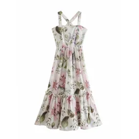WHITE FLORAL SPAGHETTI MIDI DRESS