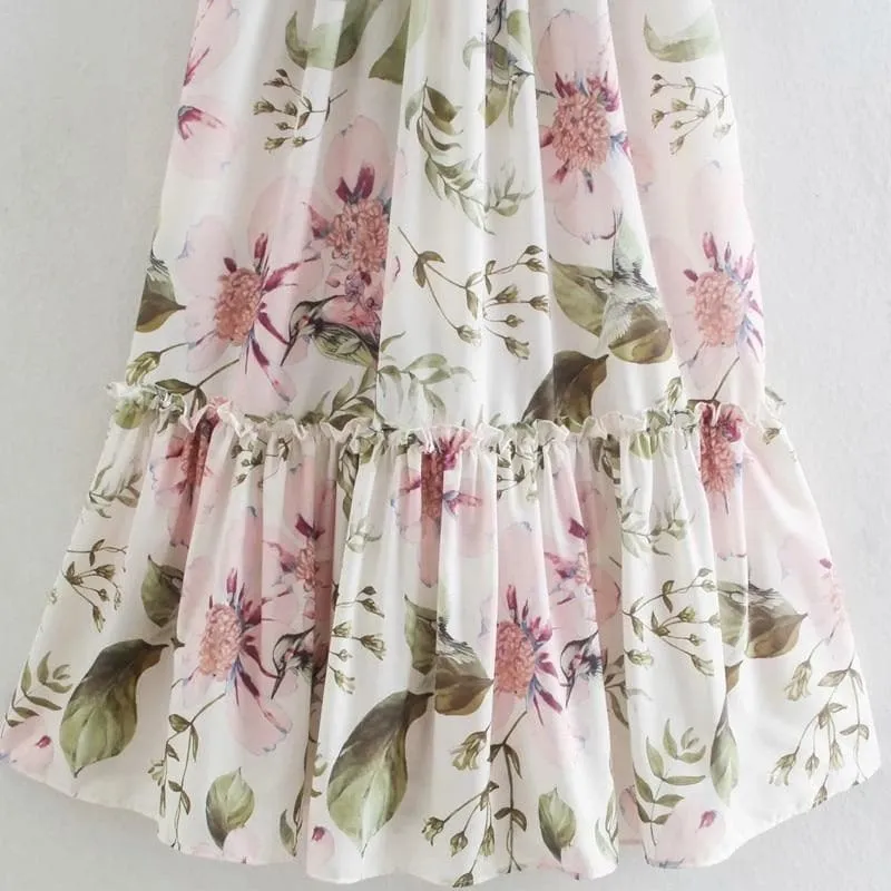 WHITE FLORAL SPAGHETTI MIDI DRESS
