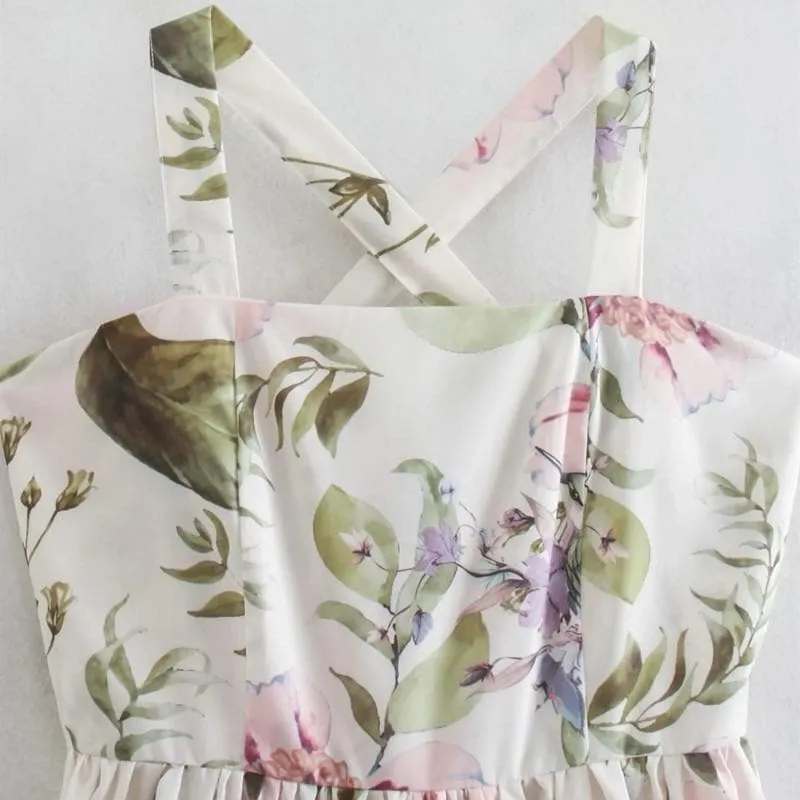 WHITE FLORAL SPAGHETTI MIDI DRESS