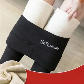 Winter Warmest Legging High Waist Stretchy Fleece Pants - Words Pattern