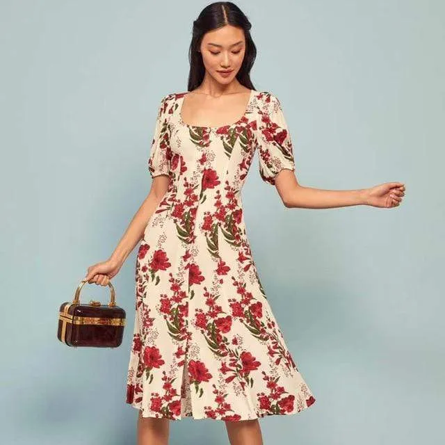 WOMEN FLORAL PRINT MIDI DRESS