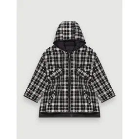 Women Reversible Tweed Jacket With Hood - Black