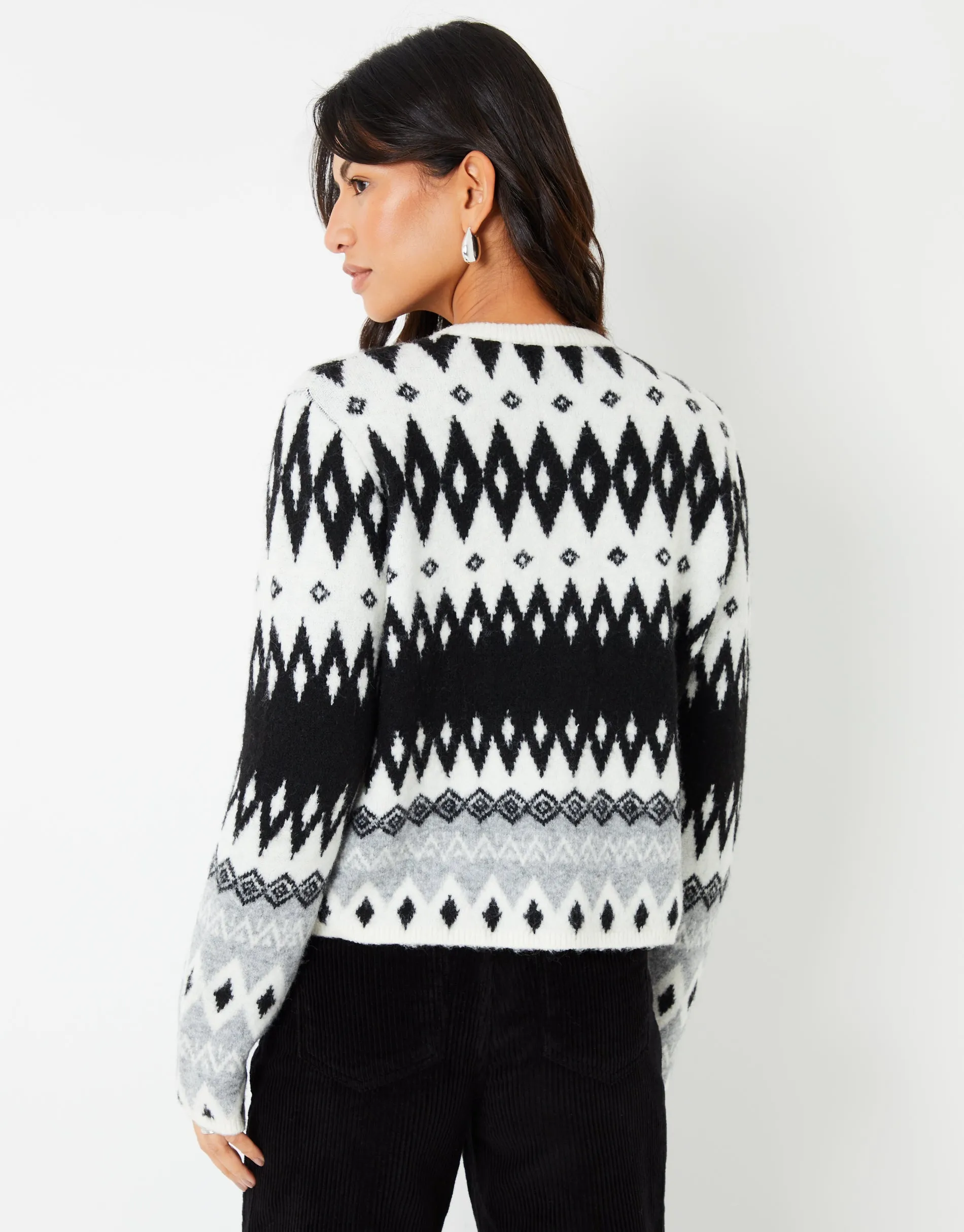 Women's Black Fairisle Knitted Button Up Cardigan