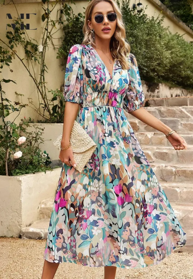 Women's Lightweight Floral Summer Midi Dress