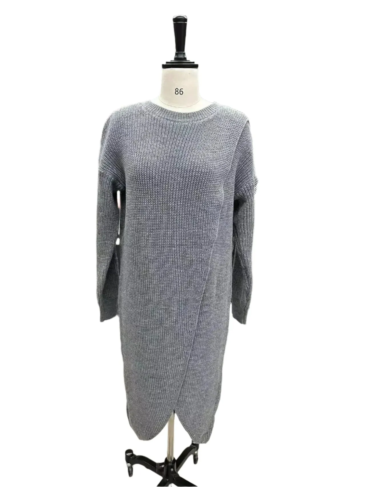 Women's Long Knitted Sweater - Cozy Gray and Khaki Maxi Pullovers for Autumn & Winter