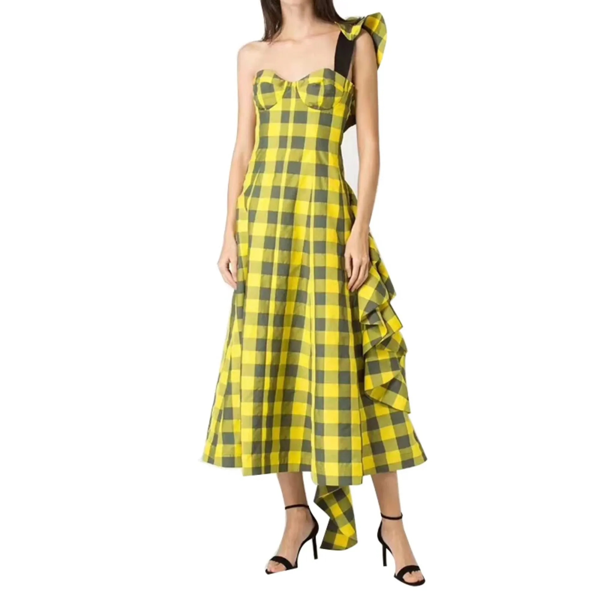 Women's Summer Casual Long Asymmetrical Dress With Ruffles