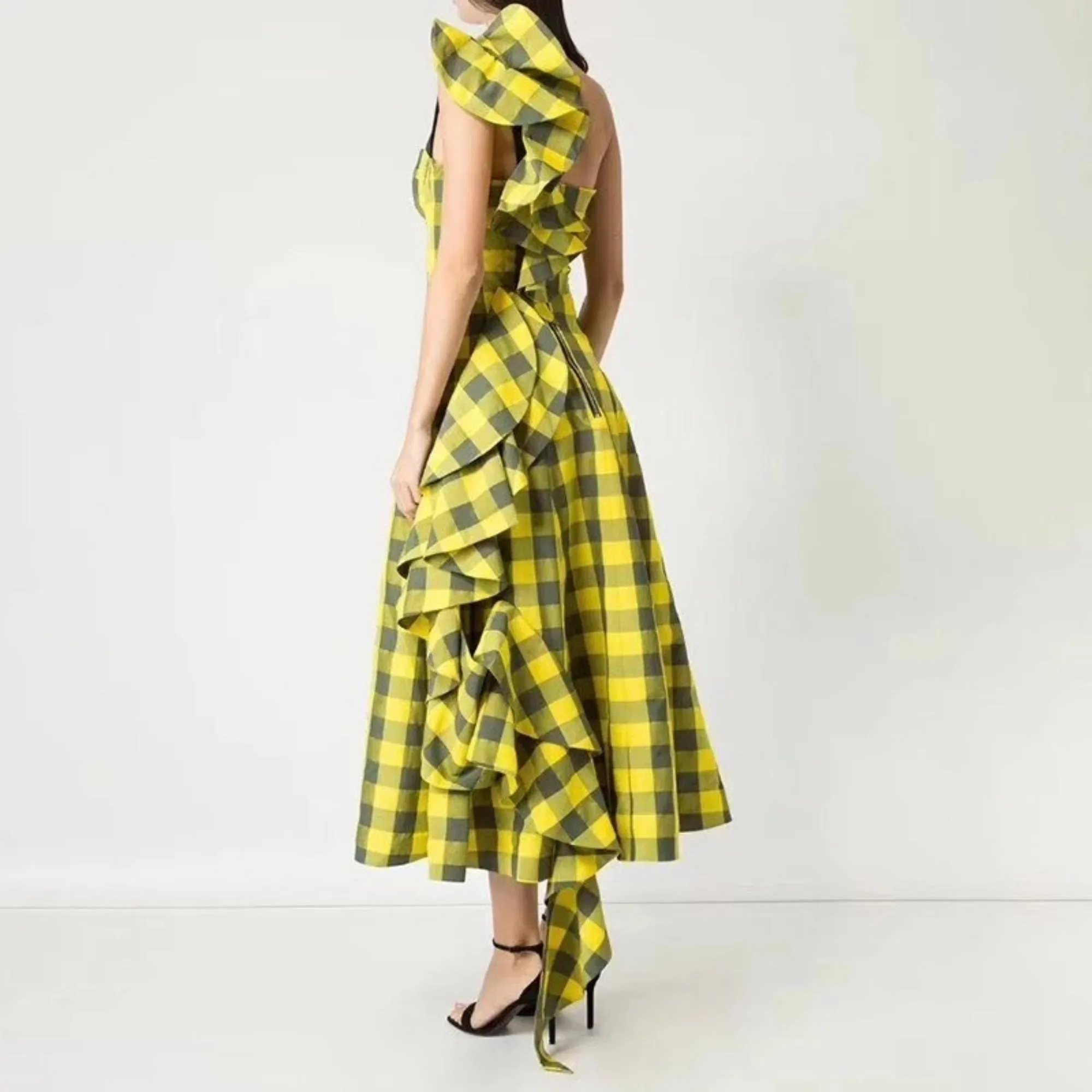 Women's Summer Casual Long Asymmetrical Dress With Ruffles