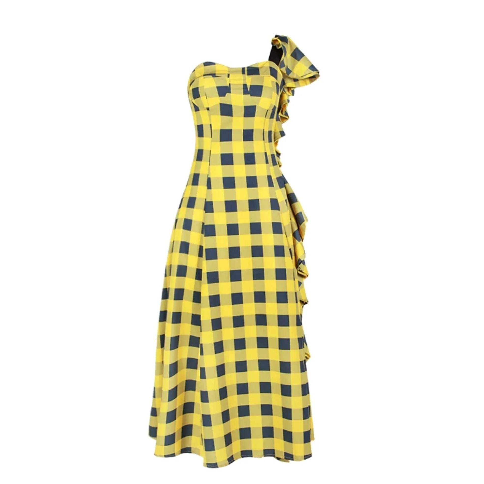 Women's Summer Casual Long Asymmetrical Dress With Ruffles