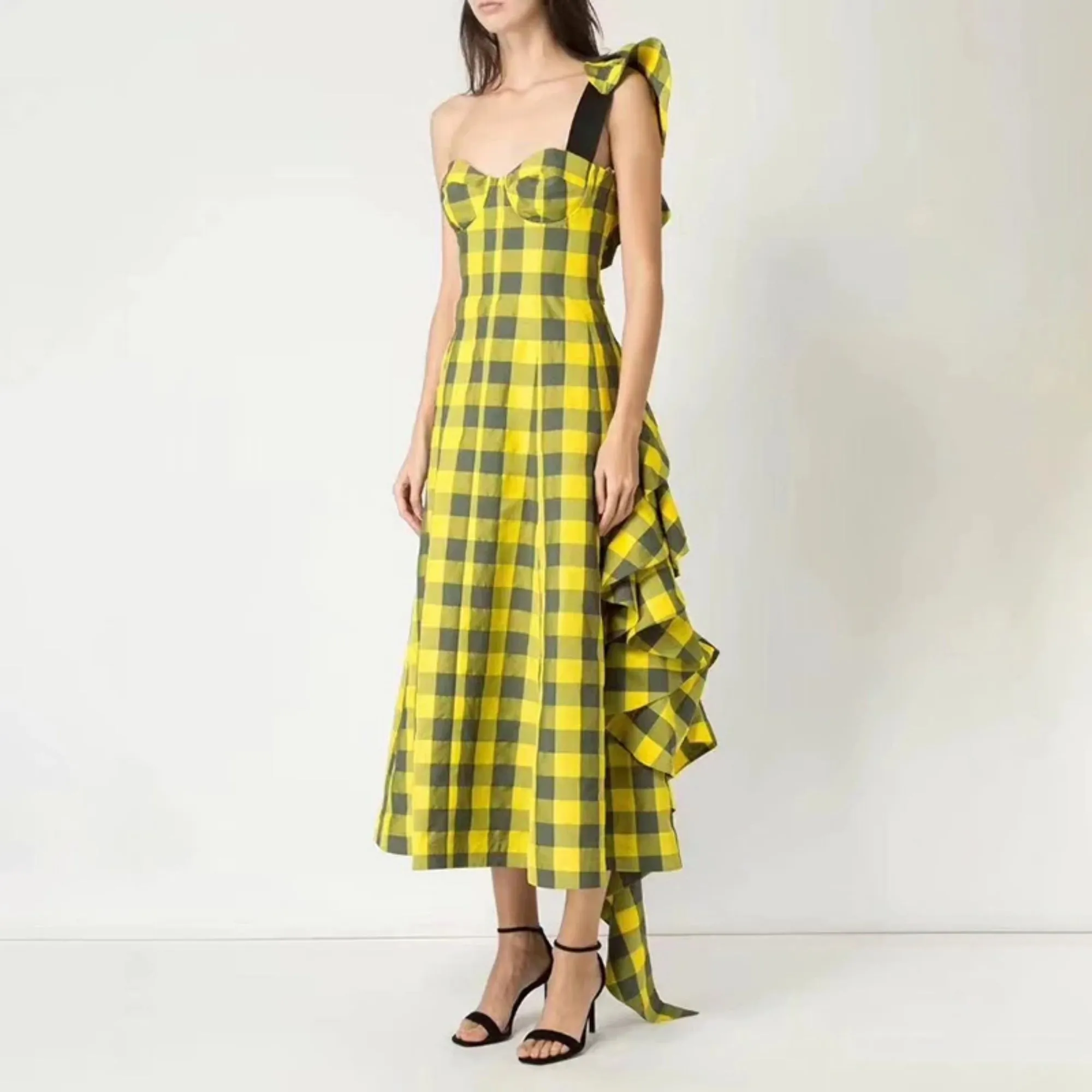 Women's Summer Casual Long Asymmetrical Dress With Ruffles