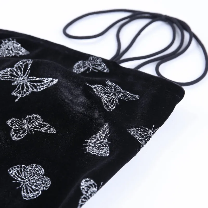 Women's Velvet Bodycon Split Mini Dress With Butterfly Print
