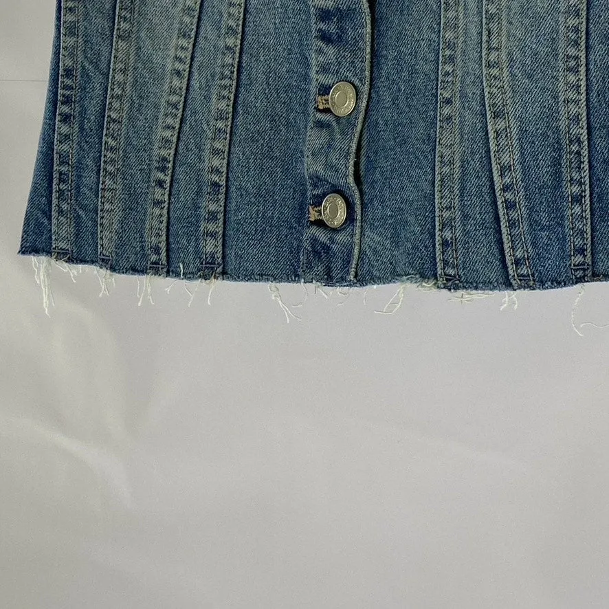ZARA Women's Denim Strapless Button-Up Smocked-Back Distressed Corset Top SZ S